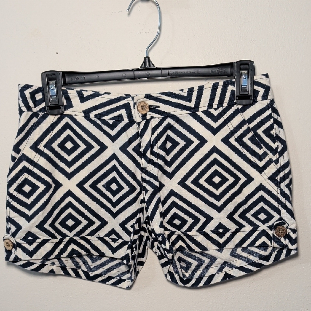 Delia's Linen Blend Shorts Navy & White Geometric Cuffed Boho Women's Size 1/2